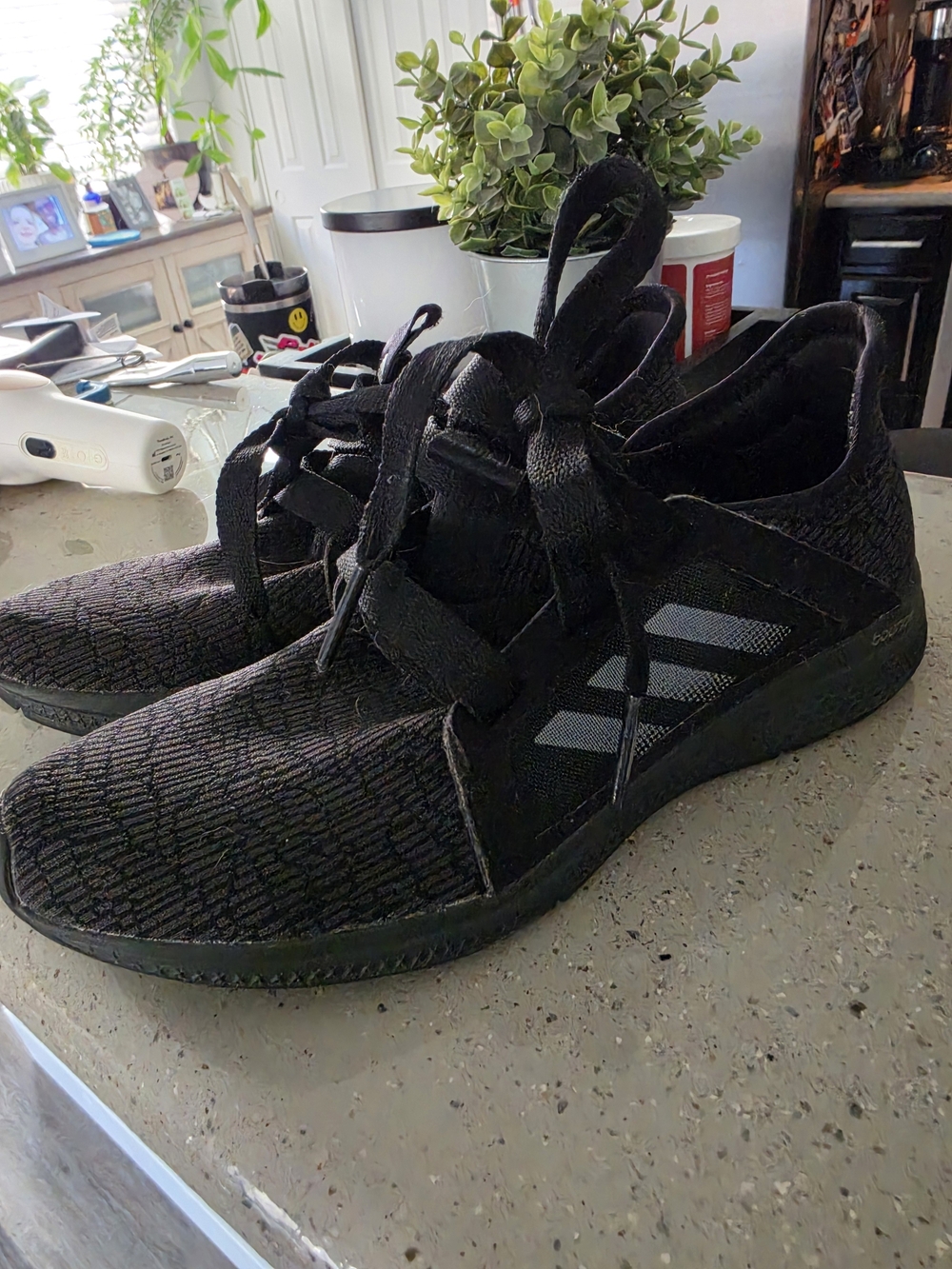 adidas Women's Black Knit Sneakers with Subtle Stripes Ribbon Style Laces